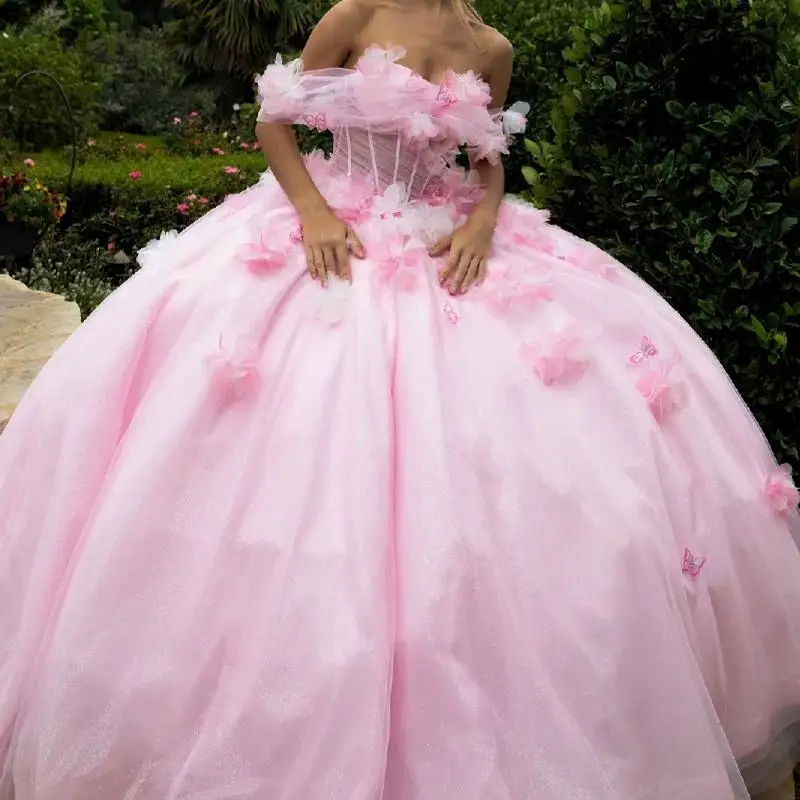Customized Pink Shiny Quinceanera Dresses Ball Gown Off Shoulder Flower Bow Tull Corset Sweet Flower 16 Dress Vestidos 15 De Ano
Customized Pink Shiny Quinceanera Dresses Ball Gown Off Shoulder Flower Bow Tull Corset Sweet Flower 16 Dress Vestidos 15 De Ano