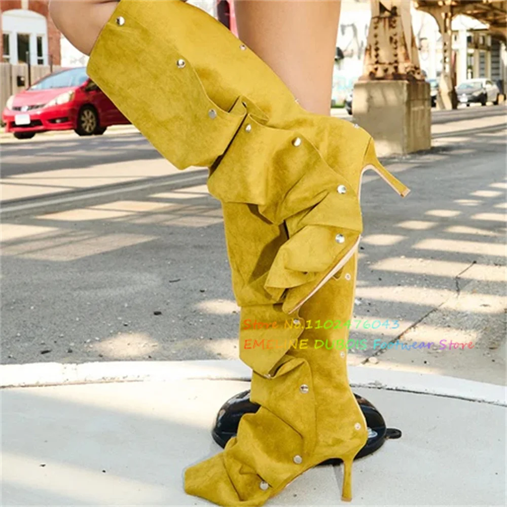 Womens Pointed Toe Pleated Slouch Knee High Boots Sexy Gradient Denim Stiletto Heel Elegant Runway Clubwear Ladies Long Boot
Womens Pointed Toe Pleated Slouch Knee High Boots Sexy Gradient Denim Stiletto Heel Elegant Runway Clubwear Ladies Long Boot
