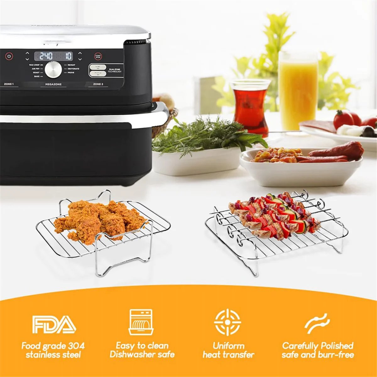 Bracket 2PCS Air Fryer Rack, Air Fryer Double Layer Rack, Multi- Air Fryer Accessories, Grilling Rack with 5 Skewers
Bracket 2PCS Air Fryer Rack, Air Fryer Double Layer Rack, Multi- Air Fryer Accessories, Grilling Rack with 5 Skewers
