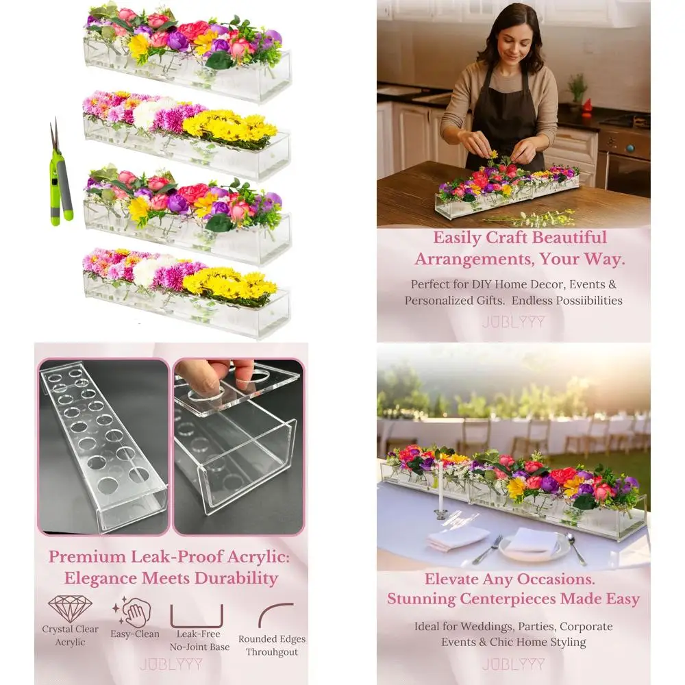 Набор из 4 высококачественных прозрачных акриловых прямоугольных ваз, длина 16 дюймов, идеально подходит для цветочных композиций и украшения обеденного стола
Набор из 4 высококачественных прозрачных акриловых прямоугольных ваз, длина 16 дюймов, идеально подходит для цветочных композиций и украшения обеденного стола