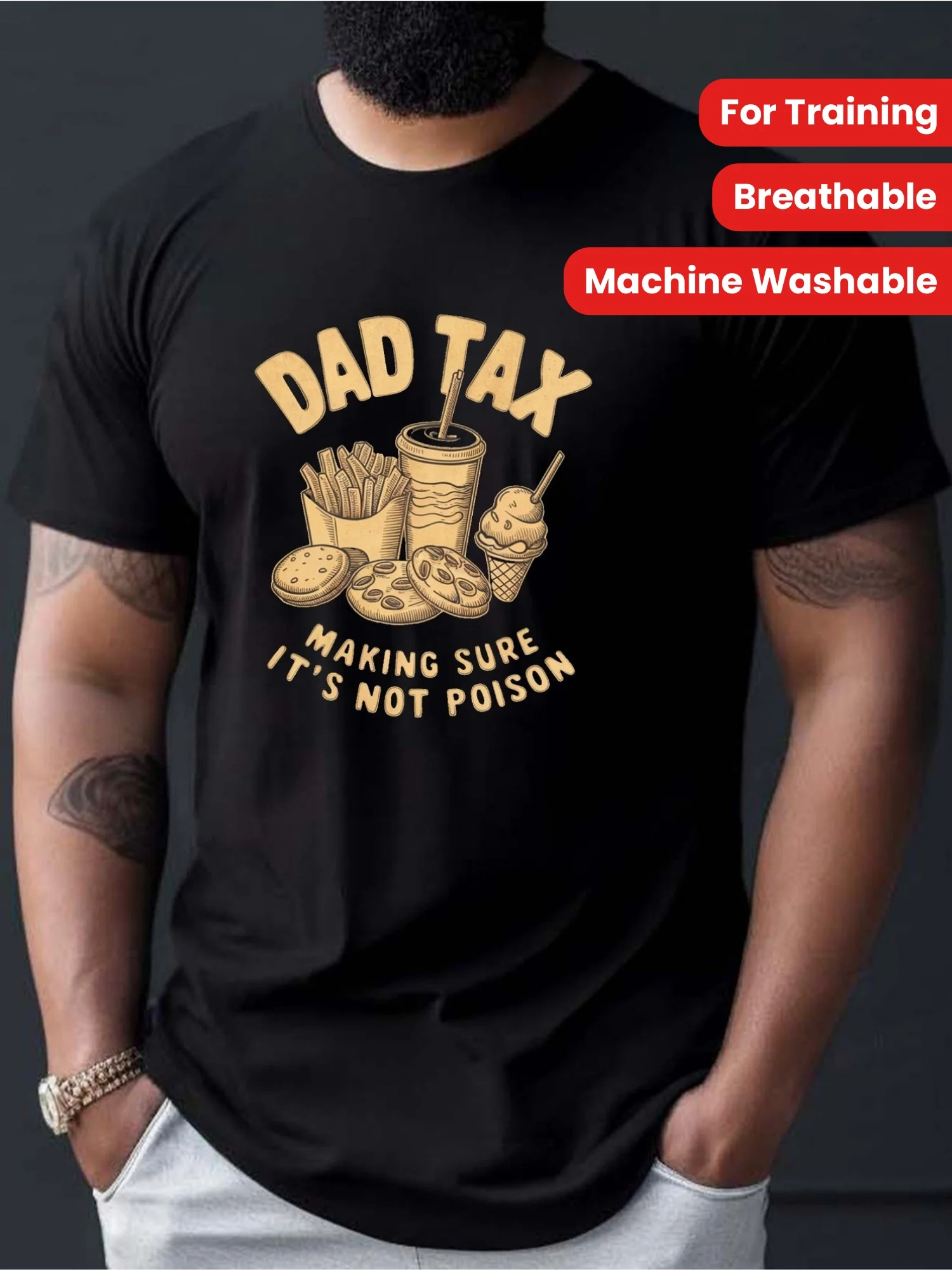 1pc Dad Tax Graphic T-Shirt - Casual Cotton Tee with Geometric Food Pattern, Round Neck, Stretch Fabric
1pc Dad Tax Graphic T-Shirt - Casual Cotton Tee with Geometric Food Pattern, Round Neck, Stretch Fabric