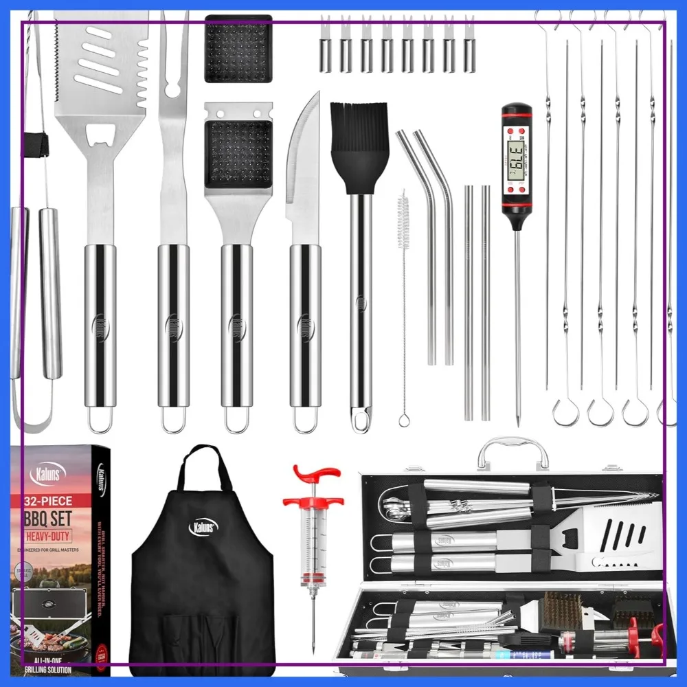 32 Pc Grilling Accessories Set, Heavy Duty Stainless Steel BBQ Tools with Aluminum Case & Apron, Gift for Men Dad Husband
32 Pc Grilling Accessories Set, Heavy Duty Stainless Steel BBQ Tools with Aluminum Case & Apron, Gift for Men Dad Husband