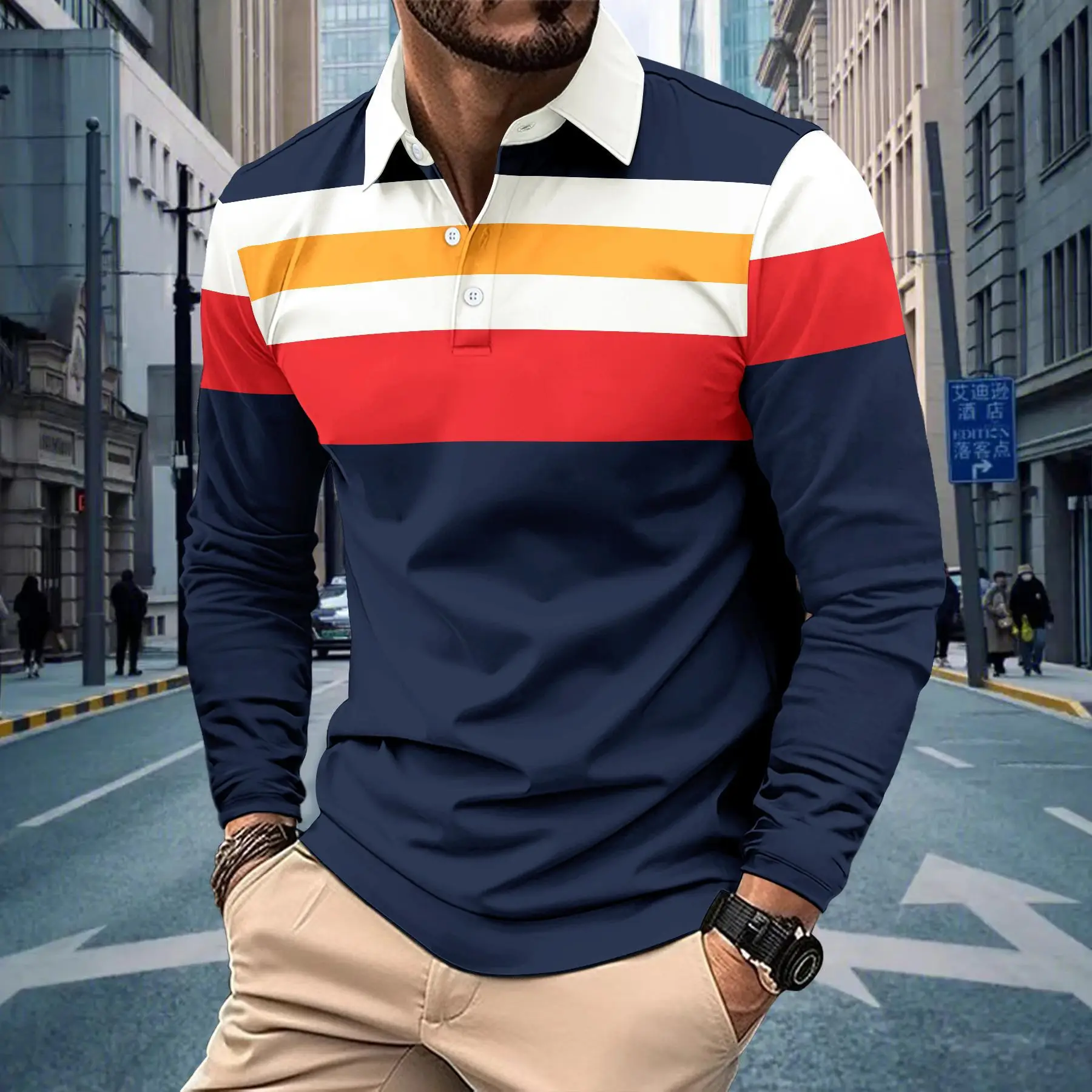 Autumn Short Sleeve New Printing Color Blocked Lapel Men's Business Casual Polo Shirt Fashion Trend Harajuku Men Clothing Tops
Autumn Short Sleeve New Printing Color Blocked Lapel Men's Business Casual Polo Shirt Fashion Trend Harajuku Men Clothing Tops