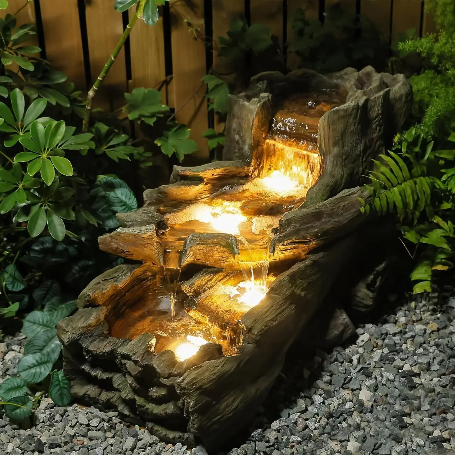 34.25" L Outdoor Water Fountain with 3 Tiers Large Cascading Realistic Tree Trunk Waterfall Fountains with LED Lights Outdoor Wa
34.25" L Outdoor Water Fountain with 3 Tiers Large Cascading Realistic Tree Trunk Waterfall Fountains with LED Lights Outdoor Wa