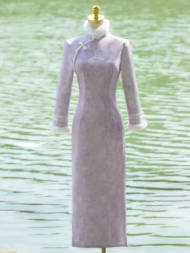 Purple Velvet Long-Sve Fro Coat Young Chinese Sle Autumn Winter Warm Vintage Beautiful Slimming Long Dr Skirt
Purple Velvet Long-Sve Fro Coat Young Chinese Sle Autumn Winter Warm Vintage Beautiful Slimming Long Dr Skirt