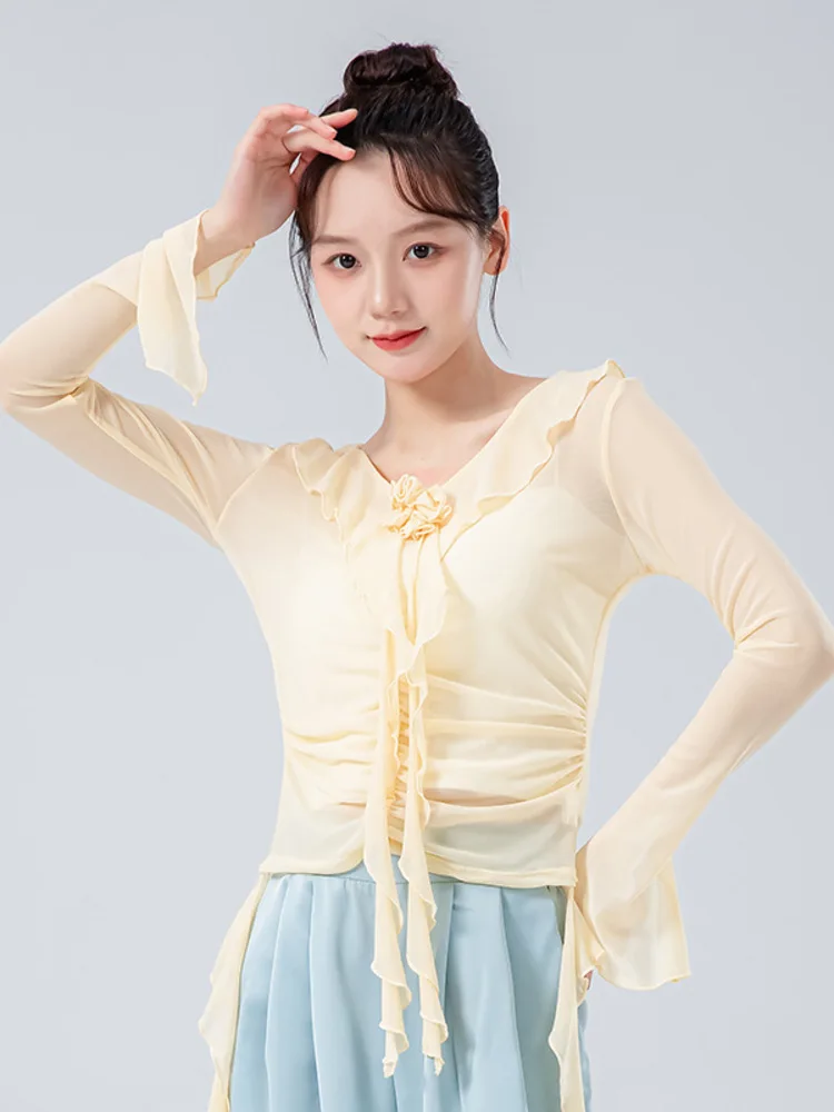 Elegant V-Neck Ruffle Tie Ballet Dance Top – Long Flared Sleeve Slim Fit Shirt for Stage Performance & Practice Wear
Elegant V-Neck Ruffle Tie Ballet Dance Top – Long Flared Sleeve Slim Fit Shirt for Stage Performance & Practice Wear