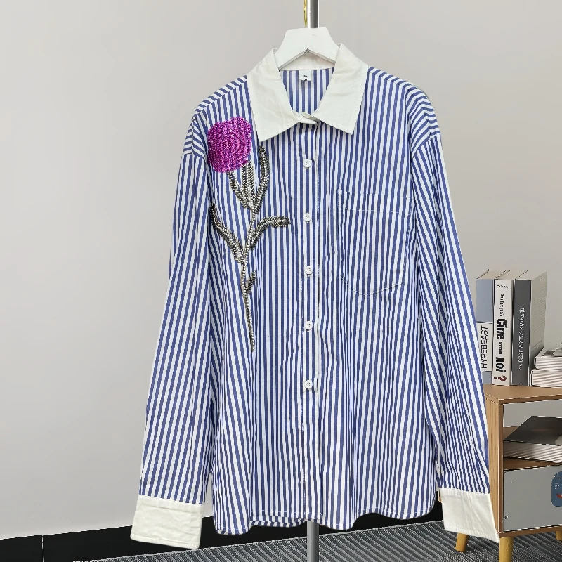 2025,New,European,Clothes,Blouse,Chic,Sexy,POLO collar,Striped,Patchwork,Folwer,Embroidery,Women,Shirt,Long Sleeve,Tops,41275
2025,New,European,Clothes,Blouse,Chic,Sexy,POLO collar,Striped,Patchwork,Folwer,Embroidery,Women,Shirt,Long Sleeve,Tops,41275