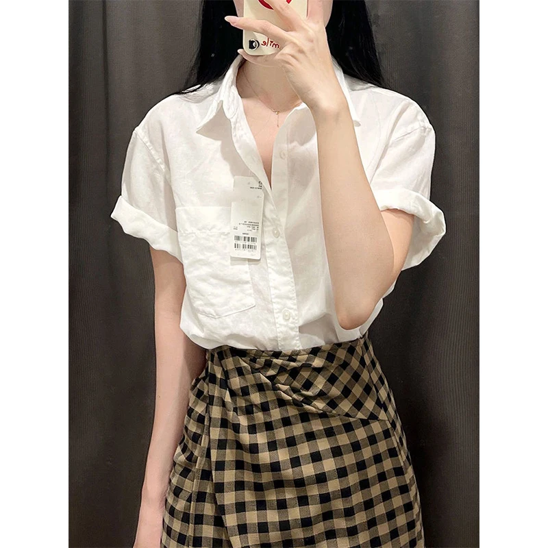 Women Summer Simplicity Office Lady Loose Solid Color Polo Collar Short Sleeve Shirts Ladies Fashion All-match Pure Cotton Tops
Women Summer Simplicity Office Lady Loose Solid Color Polo Collar Short Sleeve Shirts Ladies Fashion All-match Pure Cotton Tops