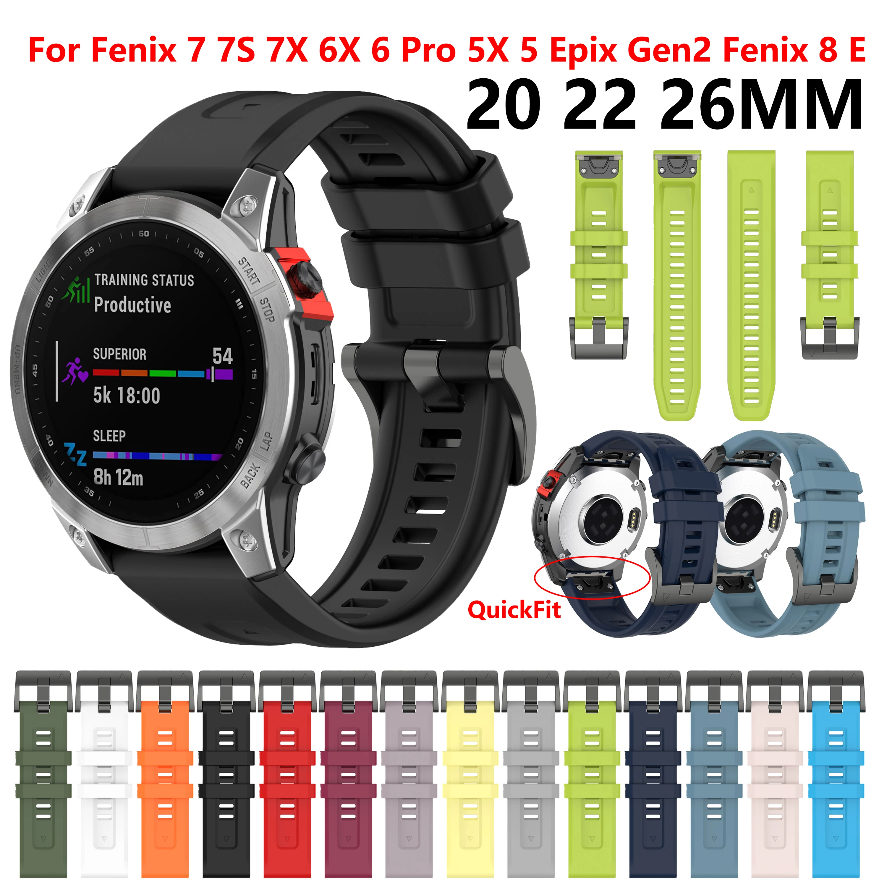 20/22/26mm QuickFit Silicone Replacement Strap Band For Garmin Fenix 5S 6S 6 Pro 7S 5 plus Fenix 7X Watchband Wristband Bracelet
20/22/26mm QuickFit Silicone Replacement Strap Band For Garmin Fenix 5S 6S 6 Pro 7S 5 plus Fenix 7X Watchband Wristband Bracelet