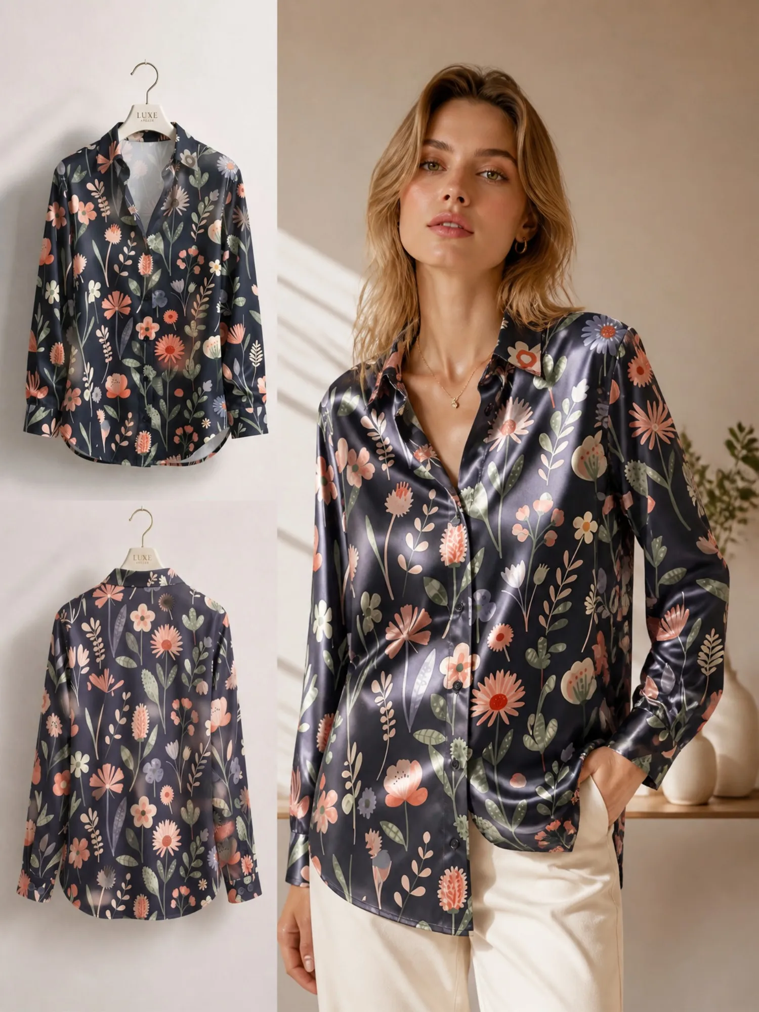 Black Wildflower Satin Blouse for Women Long Sleeve Button Down Shirt Pastel Garden Office Casual Elegant Silky Fashion Tops New
Black Wildflower Satin Blouse for Women Long Sleeve Button Down Shirt Pastel Garden Office Casual Elegant Silky Fashion Tops New