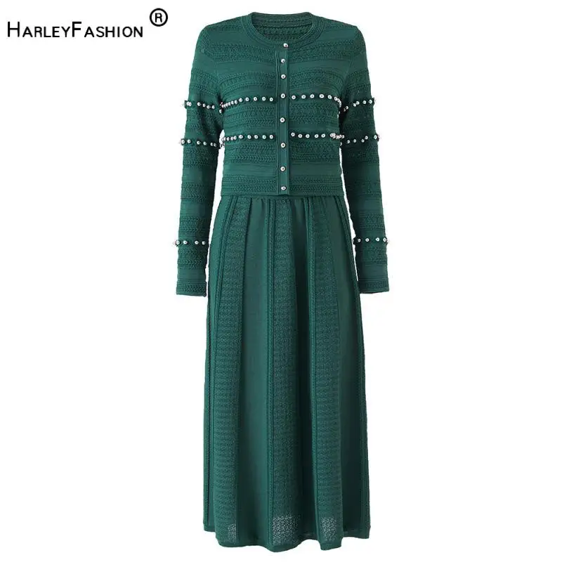 Lady Elegant Style Spring Autumn Beaded O-neck Long Sleeve Single-breasted Cardigan A-line Midi Skirt Women Solid Knit 2pcs
Lady Elegant Style Spring Autumn Beaded O-neck Long Sleeve Single-breasted Cardigan A-line Midi Skirt Women Solid Knit 2pcs