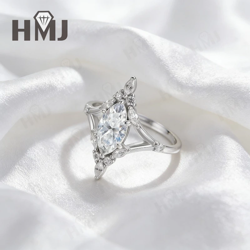 925 Sterling Silver Moissanite Halo Ring - Marquise Cut D Color/Black/Champagne Fine Jewelry Mother's Day Jewelry Gift for Her
925 Sterling Silver Moissanite Halo Ring - Marquise Cut D Color/Black/Champagne Fine Jewelry Mother's Day Jewelry Gift for Her