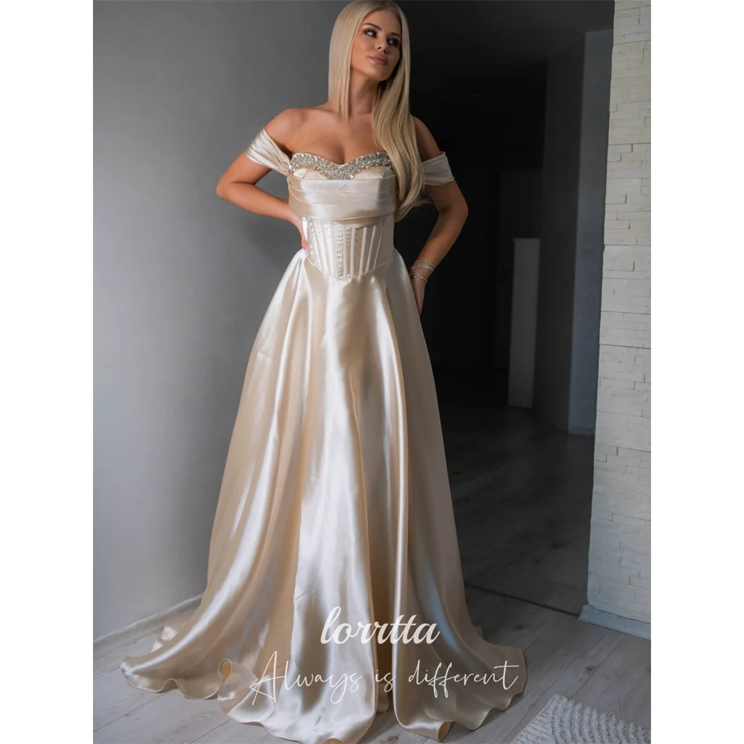 Lorrtta Satin Off The Shoulder Champagne A-Line Evening Dress 2026 Prom Dress Elegant Women Customized Robes de Soirée 2026
Lorrtta Satin Off The Shoulder Champagne A-Line Evening Dress 2026 Prom Dress Elegant Women Customized Robes de Soirée 2026
