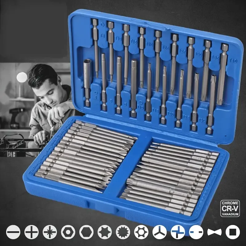 50pcs Magnetic Screwdriver Bit Set - Extra Long 75mm Safety Bits for 1/4 Screwdrivers - Torx, Star, Hex & Spline Bits
50pcs Magnetic Screwdriver Bit Set - Extra Long 75mm Safety Bits for 1/4 Screwdrivers - Torx, Star, Hex & Spline Bits