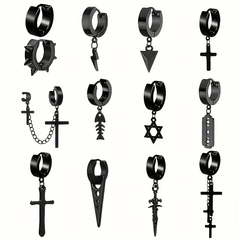 13pcs Punk Stainless Steel Stud Earrings Black Earrings Set For Men Women Vintage Hip Hop Piercing Ear Jewelry Accessories
13pcs Punk Stainless Steel Stud Earrings Black Earrings Set For Men Women Vintage Hip Hop Piercing Ear Jewelry Accessories