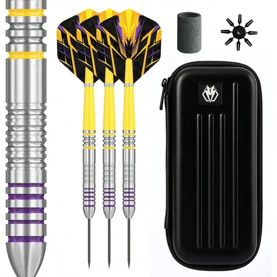 Darts Metal Tip Professional Steel Tip Darts, With 3 Dart Metal Barrels 3 Dart Wings 3 Interchangeable Plastic Shafts 12 Rubber O - Rings 1 Dart Sharpener
Darts Metal Tip Professional Steel Tip Darts, With 3 Dart Metal Barrels 3 Dart Wings 3 Interchangeable Plastic Shafts 12 Rubber O - Rings 1 Dart Sharpener