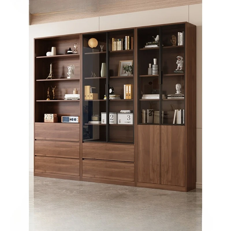 Solid wood bookcase, locker integrated against the wall, household living room wine cabinet shelf, glass door, whole wall floor
Solid wood bookcase, locker integrated against the wall, household living room wine cabinet shelf, glass door, whole wall floor