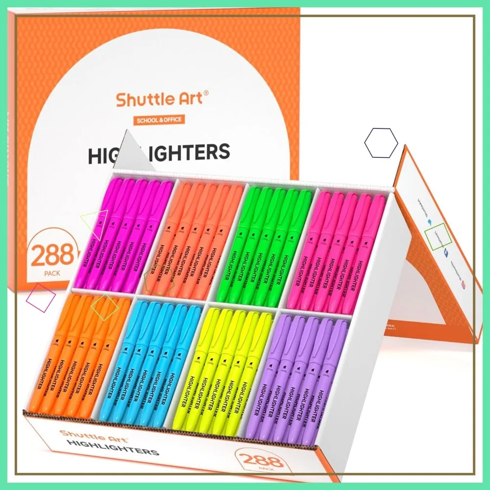 288 Pack Highlighters Assorted Colors, 8 Bright Colors Chisel Tip Quick-Dry Non-Toxic Markers Bulk for Home School Office
288 Pack Highlighters Assorted Colors, 8 Bright Colors Chisel Tip Quick-Dry Non-Toxic Markers Bulk for Home School Office