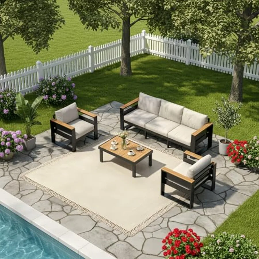 5 Piece Aluminum Outdoor Patio Furniture Set for Porch Backyard Poolside: 2 Chairs Loveseat 3-Seat Sofa Coffee Table in Gray De
5 Piece Aluminum Outdoor Patio Furniture Set for Porch Backyard Poolside: 2 Chairs Loveseat 3-Seat Sofa Coffee Table in Gray De