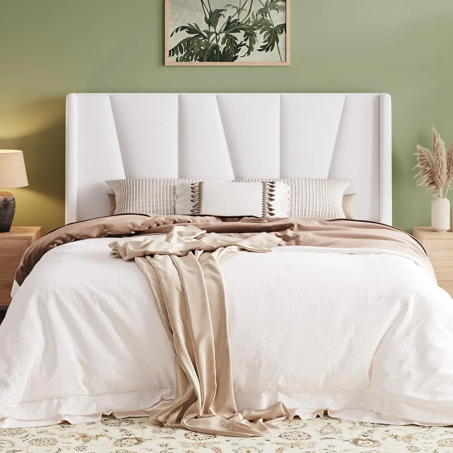 Queen Size Platform Velvet Bed Frame with Geometric Wingback Headboard, Boho Upholstered Bed with Wooden Slats, Customized
Queen Size Platform Velvet Bed Frame with Geometric Wingback Headboard, Boho Upholstered Bed with Wooden Slats, Customized