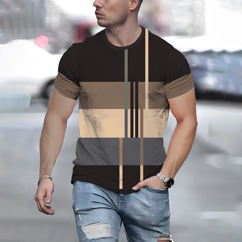 Fashion 3D Stripe Print Men's T Shirt Casual Round Neck Short Sleeve Tops Fashion Comfortable Pullover Summer Street Loose Tees 
Fashion 3D Stripe Print Men's T Shirt Casual Round Neck Short Sleeve Tops Fashion Comfortable Pullover Summer Street Loose Tees