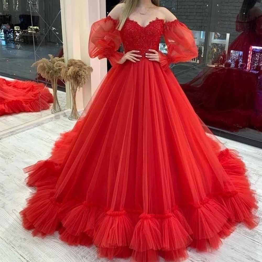 Customized Classic Sweetheart Off the Shoulder Lace Evening Dress Graceful Organza Long Sleeves Lace Up Back Vestido De Noche
Customized Classic Sweetheart Off the Shoulder Lace Evening Dress Graceful Organza Long Sleeves Lace Up Back Vestido De Noche