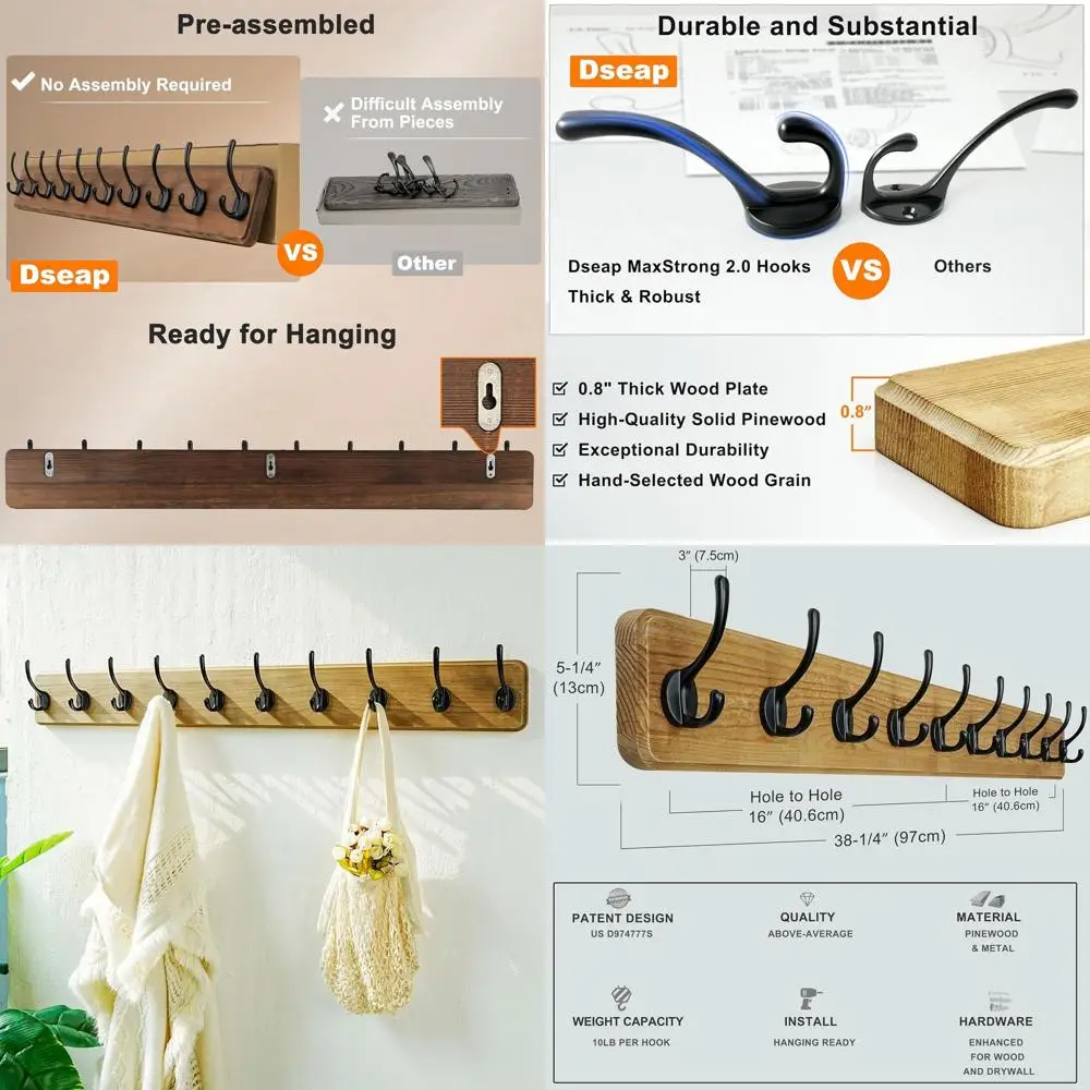 Настенная деревянная вешалка для одежды на 10 крючков, усиленная конструкция, длина 38,25 дюйма, отделка под состаренный коричневый цвет.
Настенная деревянная вешалка для одежды на 10 крючков, усиленная конструкция, длина 38,25 дюйма, отделка под состаренный коричневый цвет.