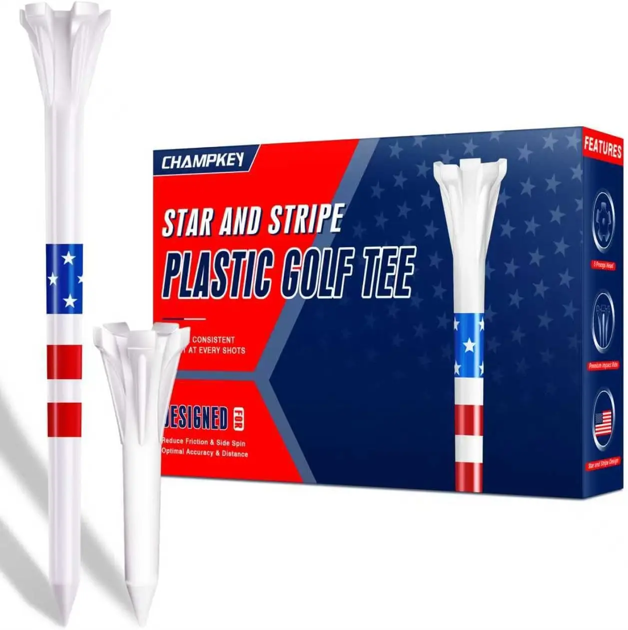 120 Pack 5-Prong Plastic Golf Tees with Star and Stripe Marking System for Consistent Height, Includes 100 3-1/4" and 20 1-1/2
120 Pack 5-Prong Plastic Golf Tees with Star and Stripe Marking System for Consistent Height, Includes 100 3-1/4" and 20 1-1/2