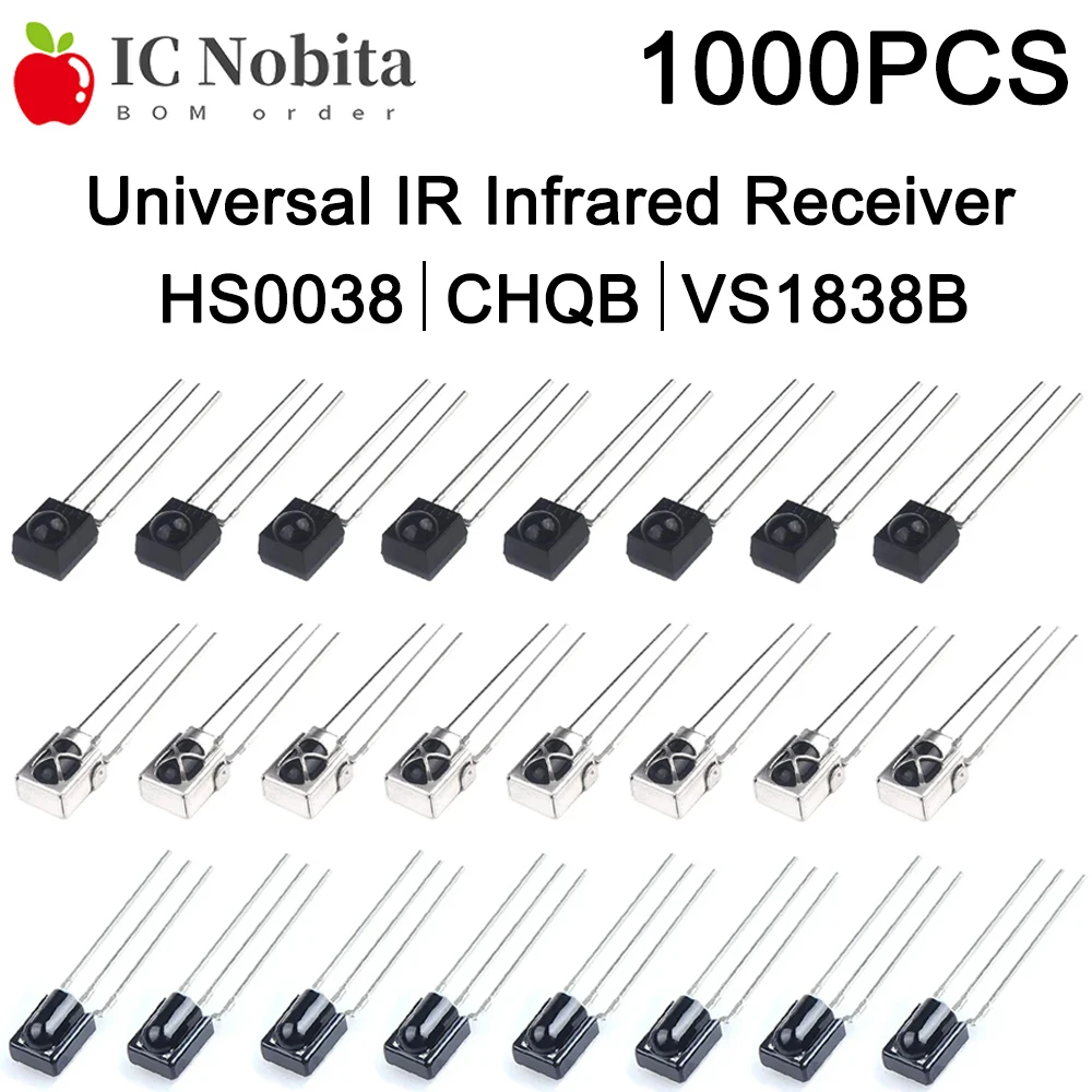 1000PCS Universal IR Infrared Receiver VS1838B CHQB HS0038 TL1838 VS1838 1838 HX1838 VS0038 Remote Receiver Tube
1000PCS Universal IR Infrared Receiver VS1838B CHQB HS0038 TL1838 VS1838 1838 HX1838 VS0038 Remote Receiver Tube