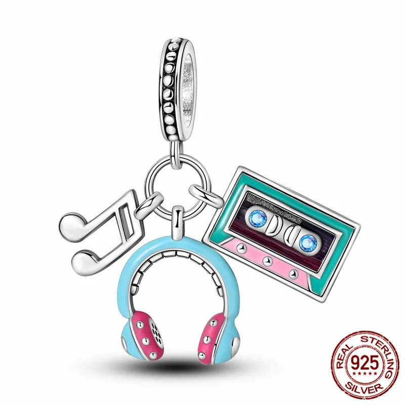925 Sterling Silver Earphone and Cassette Tape Charm Beads, perfect for creating original bracelets and DIY jewelry for women.
925 Sterling Silver Earphone and Cassette Tape Charm Beads, perfect for creating original bracelets and DIY jewelry for women.