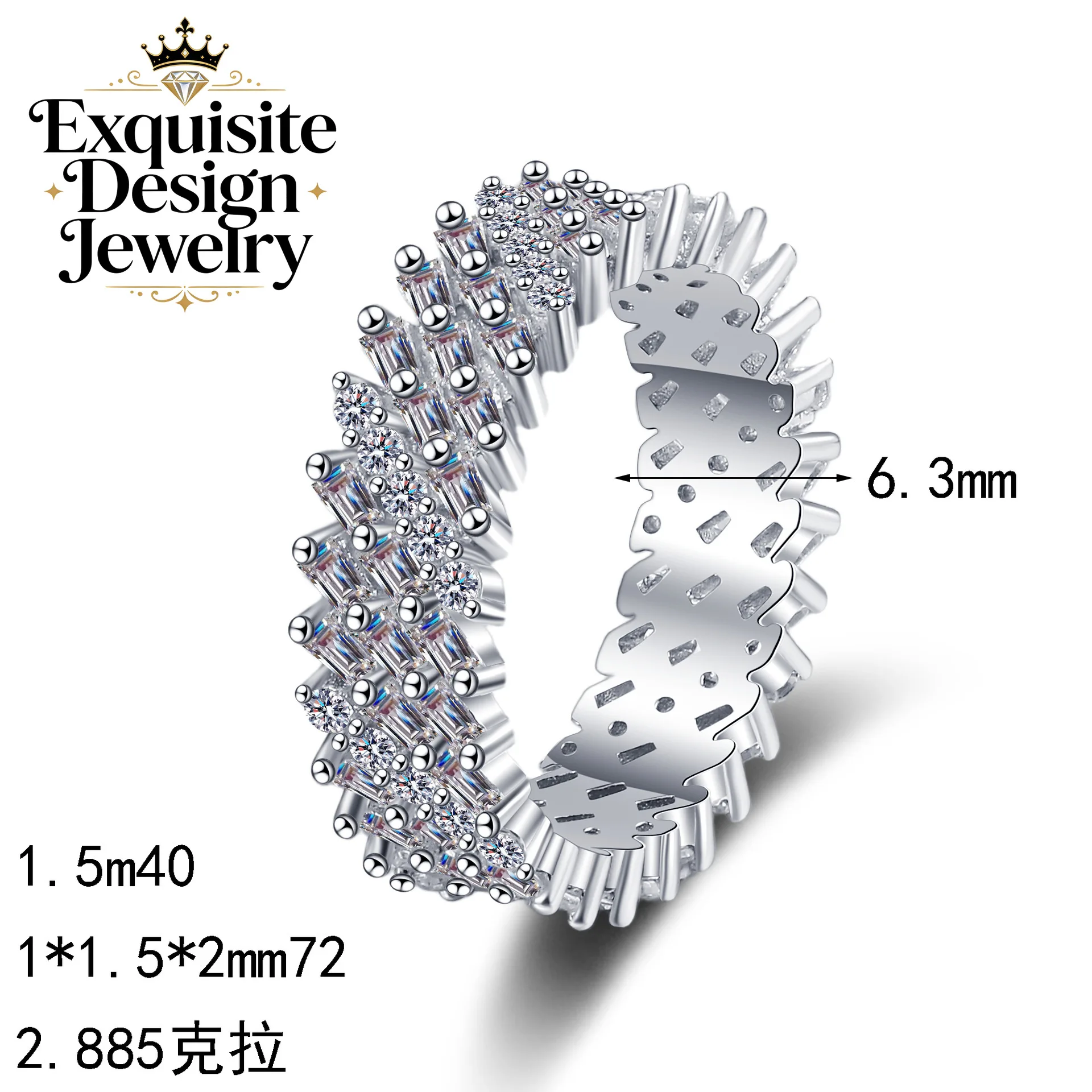 Exquisite Platinum PT950 Luxury 2.85-carat All-Mossanite Ring Stylish Trendy Stackable Wedding Band with A Delicate Design
Exquisite Platinum PT950 Luxury 2.85-carat All-Mossanite Ring Stylish Trendy Stackable Wedding Band with A Delicate Design