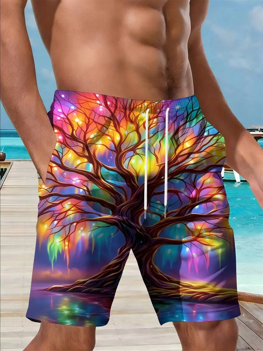 Mens Beach Shorts 3D Print Colorful Tree With Lights Water Reflection
Mens Beach Shorts 3D Print Colorful Tree With Lights Water Reflection