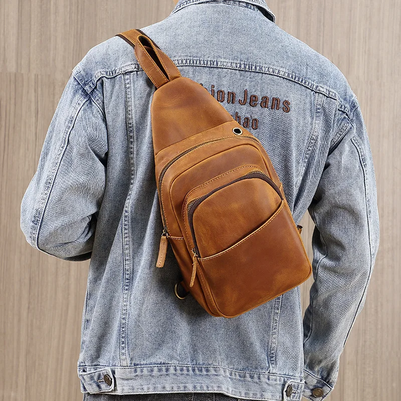 New first-layer cowhide men's breast bag leather large-capacity portable retro casual zipper backpack crossbody
New first-layer cowhide men's breast bag leather large-capacity portable retro casual zipper backpack crossbody