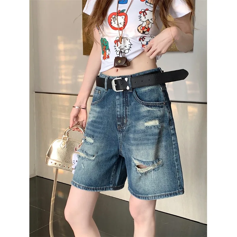 High Waist Ripped Straight Leg Jeans Short Pants Five Parts Wide Leg Pants Women's Fashion Korean Style Summer Commute
High Waist Ripped Straight Leg Jeans Short Pants Five Parts Wide Leg Pants Women's Fashion Korean Style Summer Commute