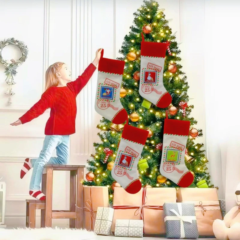 Festive Christmas Stocking with Santa and Reindeer Print - Gift Bag for Holiday Decor Christmas Gifts and Home Decoration 
Festive Christmas Stocking with Santa and Reindeer Print - Gift Bag for Holiday Decor Christmas Gifts and Home Decoration