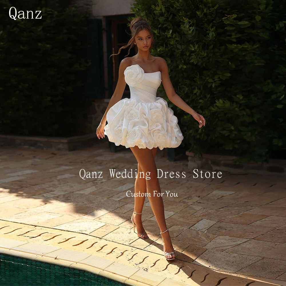 Qanz White Satin Wedding Dresses Mini Puff 3D Flowers Strapless Bridal Gowns Short Above Knee Luxury Dress Designer Customized
Qanz White Satin Wedding Dresses Mini Puff 3D Flowers Strapless Bridal Gowns Short Above Knee Luxury Dress Designer Customized