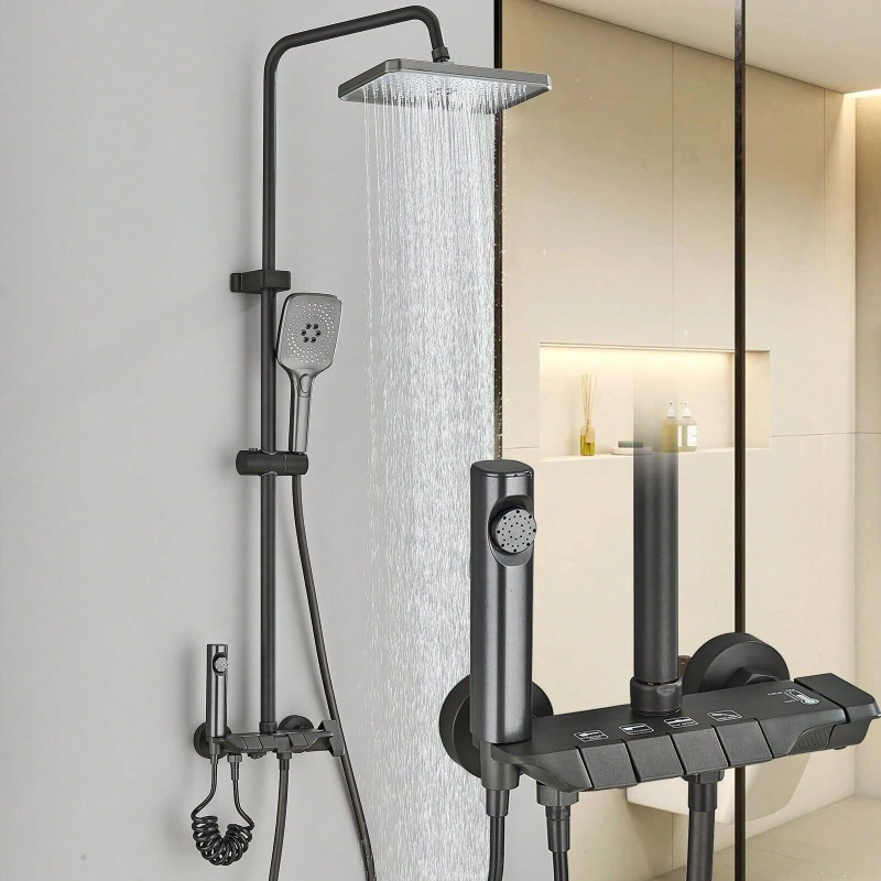 4 Function Matte Black Bathroom Shower Faucet Set Wall Mount Rainfall Shower Head with Handheld
4 Function Matte Black Bathroom Shower Faucet Set Wall Mount Rainfall Shower Head with Handheld