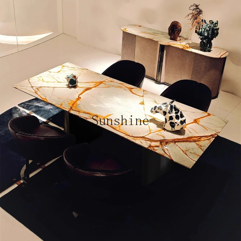 Natural luxury stone dining table rectangular high-end pure natural household chair simple and modern
Natural luxury stone dining table rectangular high-end pure natural household chair simple and modern