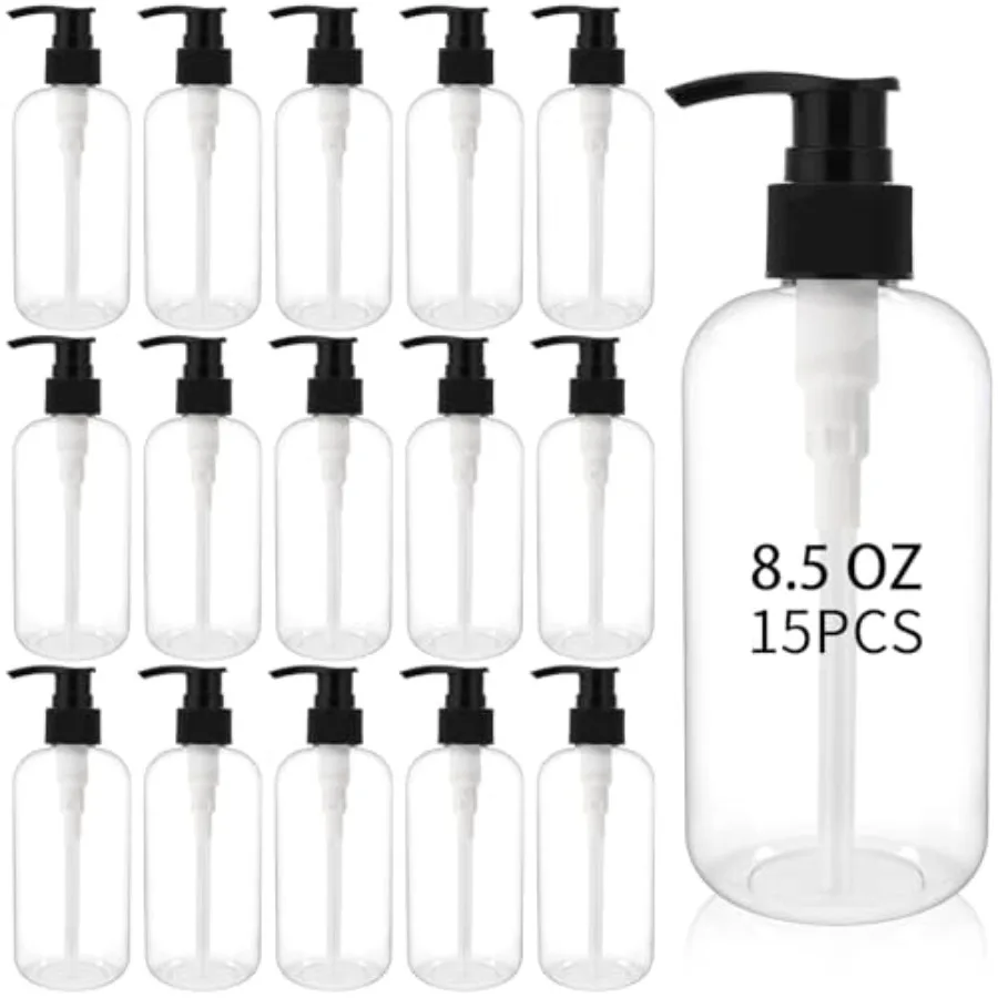 15 Pcs 8.5 oz Empty Pump Bottles, Clear Refillable Plastic Dispenser Bottles for Shampoo, Lotion, Hand Soap, Body Wash, Oil, Mo
15 Pcs 8.5 oz Empty Pump Bottles, Clear Refillable Plastic Dispenser Bottles for Shampoo, Lotion, Hand Soap, Body Wash, Oil, Mo