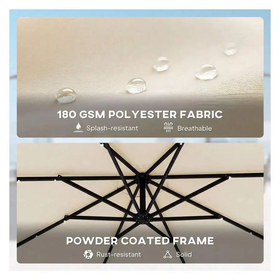 10 Ft Cantilever Patio Umbrella With Crank Tilt Powder Coated Frame 180GSM Polyester Cream
10 Ft Cantilever Patio Umbrella With Crank Tilt Powder Coated Frame 180GSM Polyester Cream