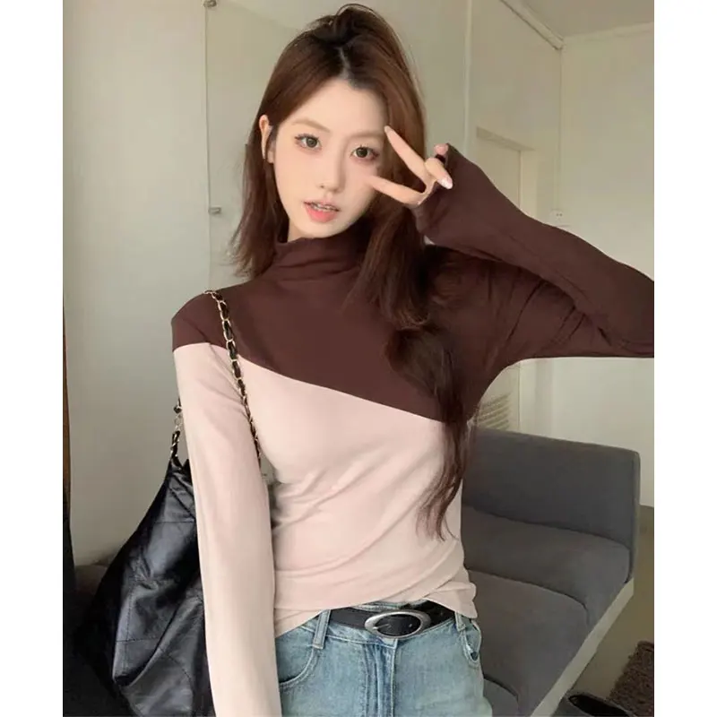 Women Autumn Fashion Simplicity Patchwork Half High Collar Long Sleeve T-Shirt Women Clothes All-match Elegant Temperament Tops
Women Autumn Fashion Simplicity Patchwork Half High Collar Long Sleeve T-Shirt Women Clothes All-match Elegant Temperament Tops