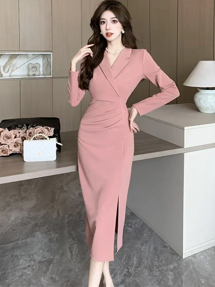 Women Pink Pleated Bodycon Formal Long Dress Autumn Winter Long Sleeve Chic Suit Dress 2024 Korean Fashion Elegant Party Dresses
Women Pink Pleated Bodycon Formal Long Dress Autumn Winter Long Sleeve Chic Suit Dress 2024 Korean Fashion Elegant Party Dresses