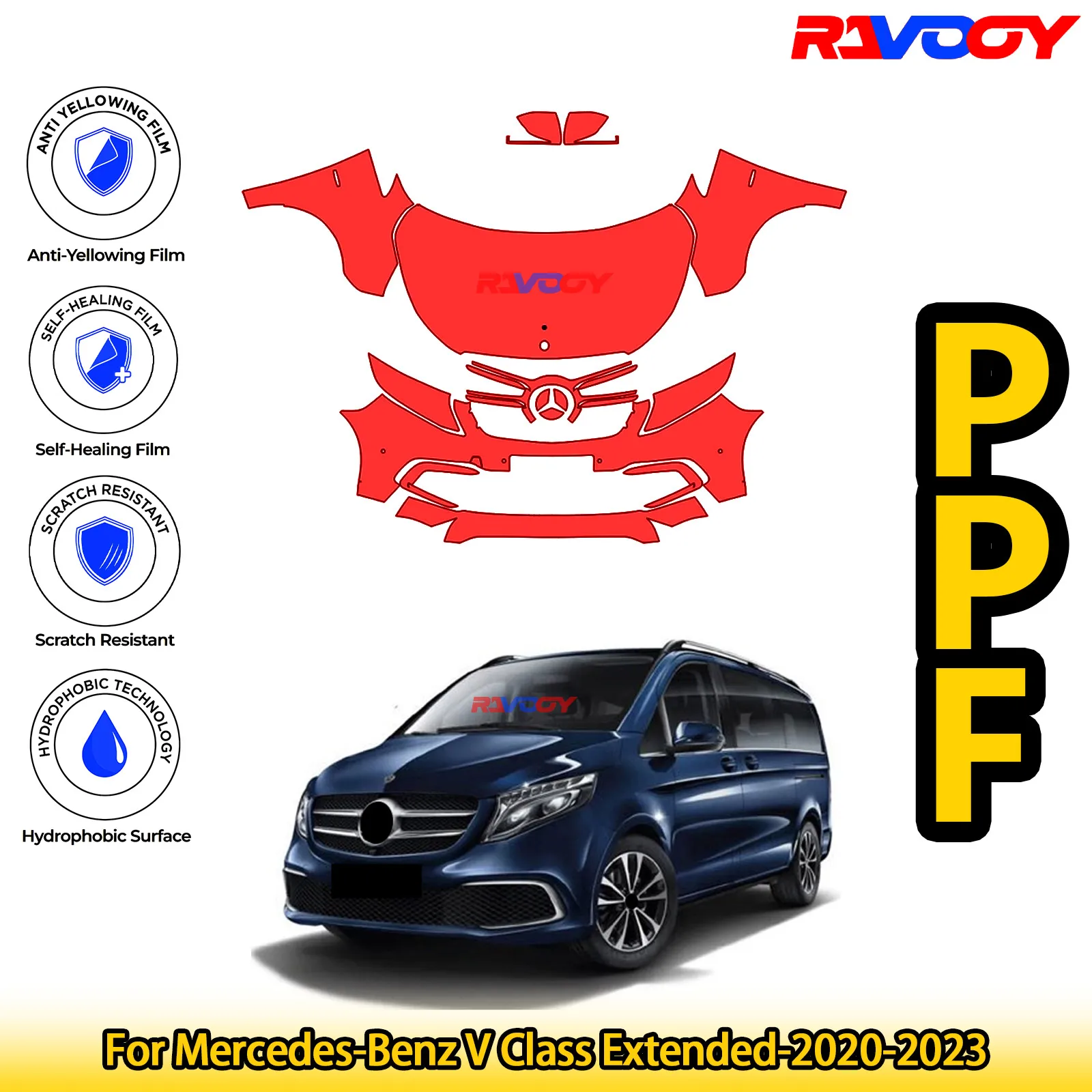 For Mercedes-Benz V Class Extended-2020-2023 Glossy Matte Black Precut front PPF Kit Paint Protection Film 
For Mercedes-Benz V Class Extended-2020-2023 Glossy Matte Black Precut front PPF Kit Paint Protection Film