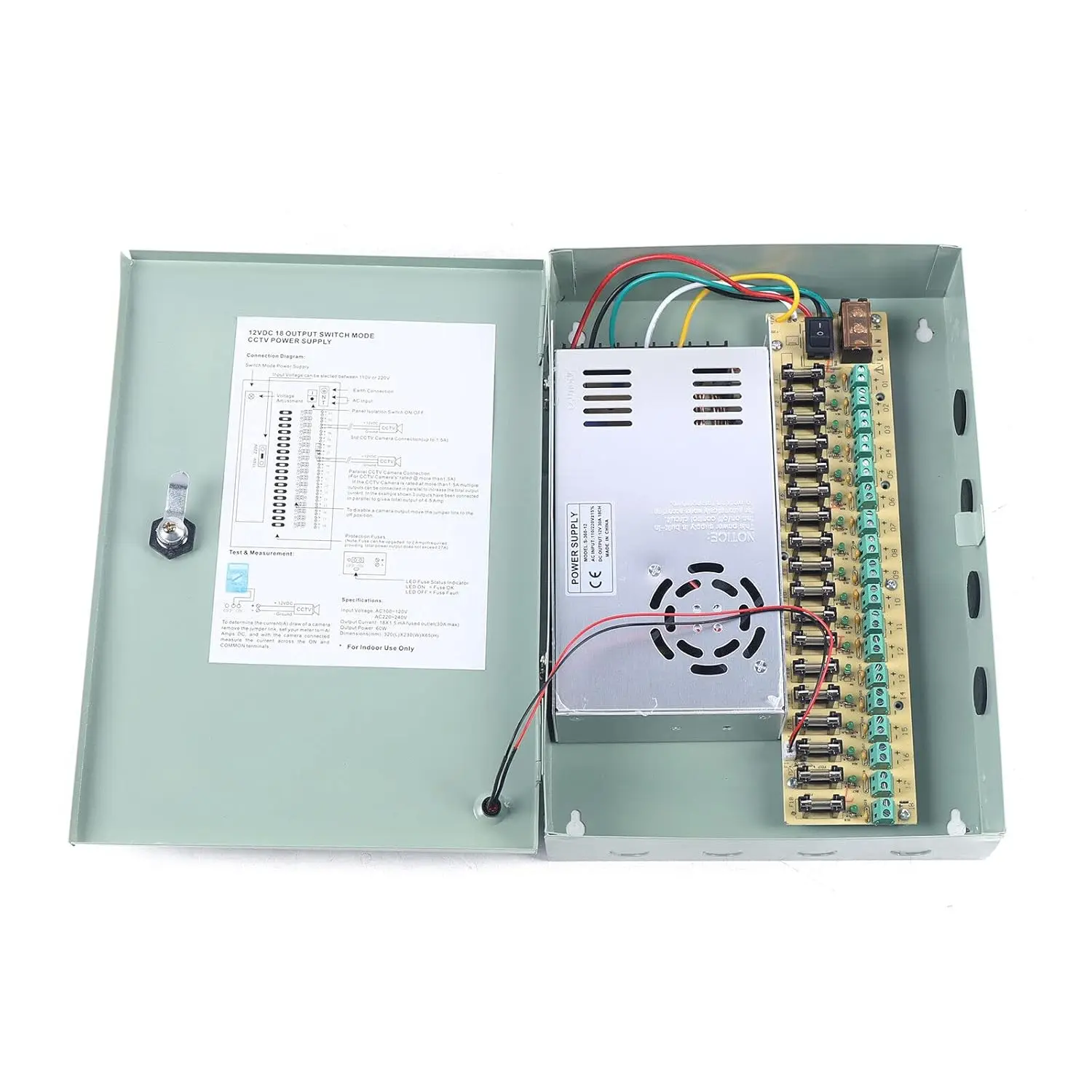 18 Channel DC12V 30A CCTV Power Supply Box - AC110/220V Universal No Plug, Aluminum Spray Paint, ±15% Voltage Adjustable
18 Channel DC12V 30A CCTV Power Supply Box - AC110/220V Universal No Plug, Aluminum Spray Paint, ±15% Voltage Adjustable