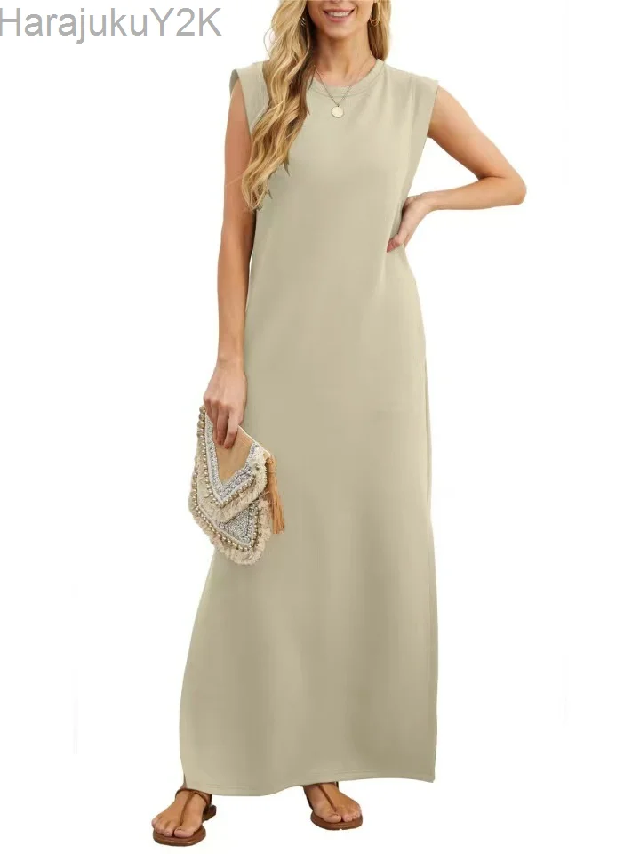 Summer Elegant Women Long Dress Solid Color Sleeveless Casual Dresses For Sexy Ladies O Neck Split Loose Dresses 2024 Vestidos
Summer Elegant Women Long Dress Solid Color Sleeveless Casual Dresses For Sexy Ladies O Neck Split Loose Dresses 2024 Vestidos