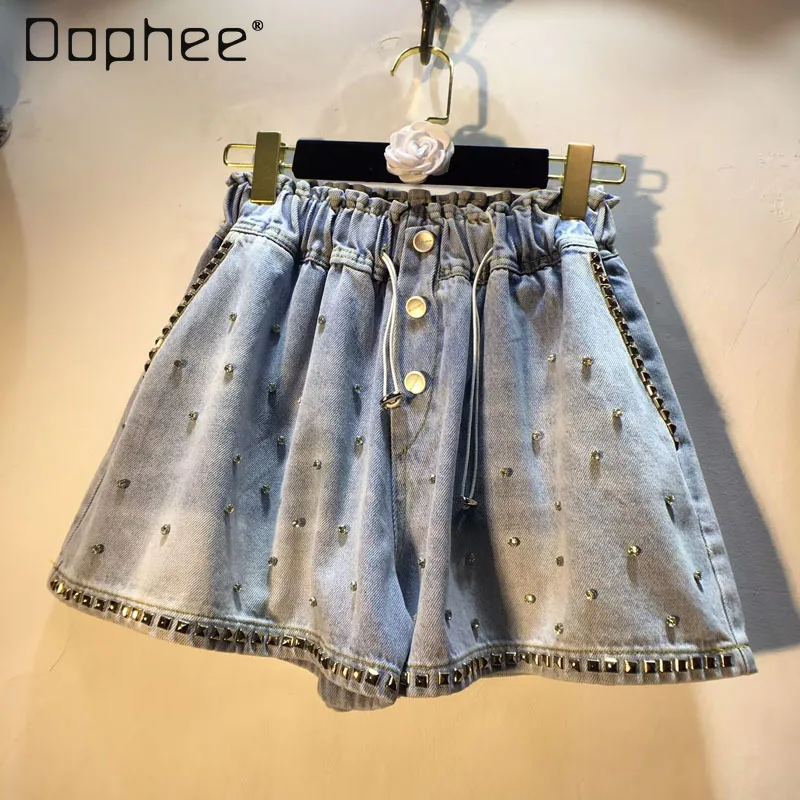 2025 Summer New Shorts Heavy Industry Rivets with Diamonds Elastic Waist High Waist Thin Wide Leg Denim Shorts Women's Pants
2025 Summer New Shorts Heavy Industry Rivets with Diamonds Elastic Waist High Waist Thin Wide Leg Denim Shorts Women's Pants