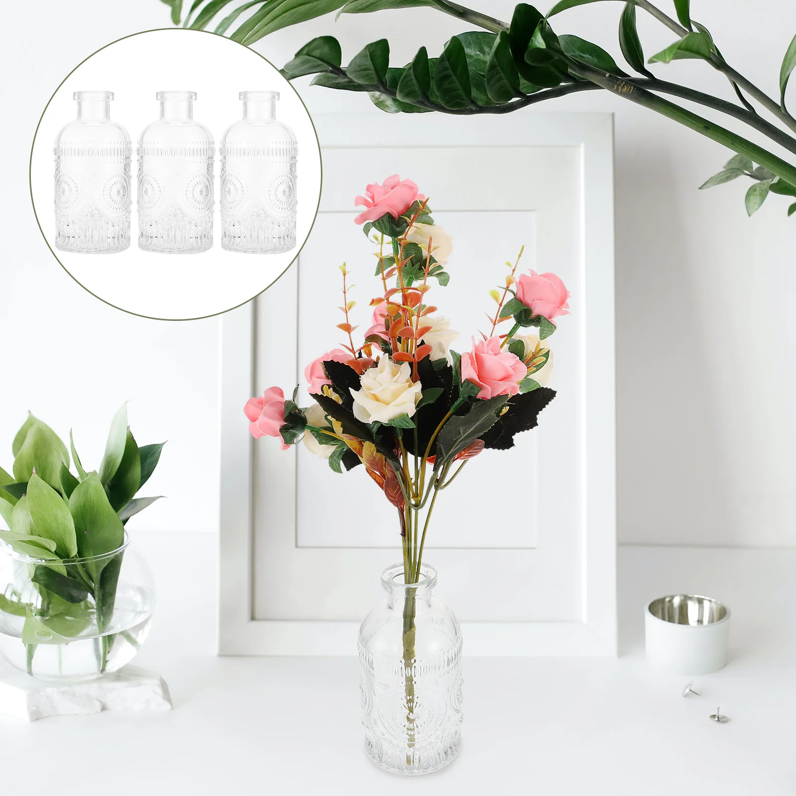 3Pcs Glass Vase Embossment Design Exquisite Decoration Christmas Thanksgiving Events Embossment Design Vase Plant Holder
3Pcs Glass Vase Embossment Design Exquisite Decoration Christmas Thanksgiving Events Embossment Design Vase Plant Holder