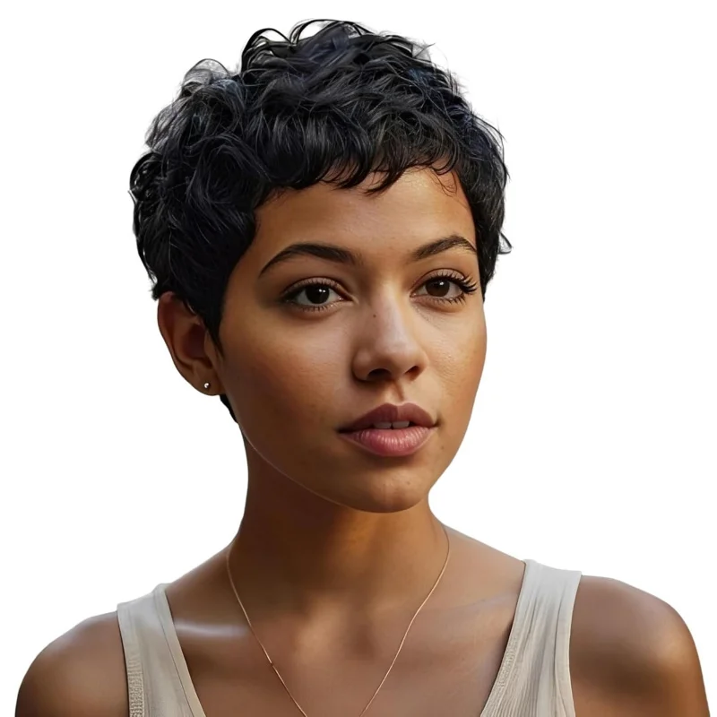 Short Natural Black Pixie Wig for Black Women, Curly Synthetic Hair with Bangs For Daily Use
Short Natural Black Pixie Wig for Black Women, Curly Synthetic Hair with Bangs For Daily Use