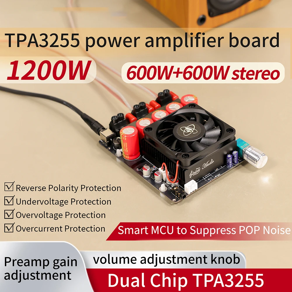 XY-AP1200 1200W High-Power Pure Post Stage Amplifier 2 Channel Tpa3255 for high-power home theaters and Hi Fi floor box systems
XY-AP1200 1200W High-Power Pure Post Stage Amplifier 2 Channel Tpa3255 for high-power home theaters and Hi Fi floor box systems