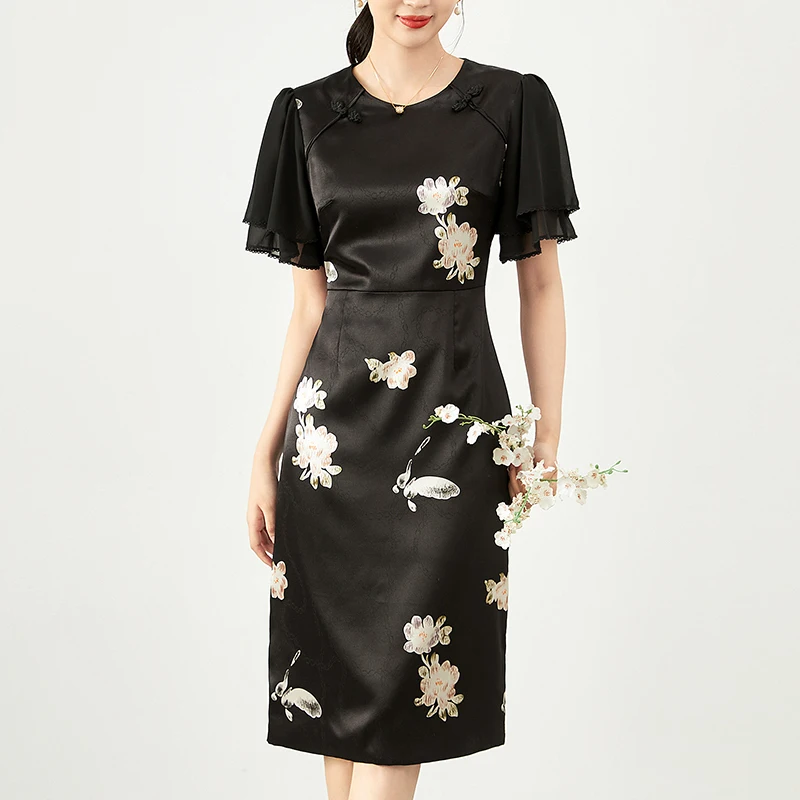 Chinese Style Summer Dresses For Women 2024 Elegant Chiffon Short Sleeve Floral Print Vintage Women's Jacquard Satin Long Dress
Chinese Style Summer Dresses For Women 2024 Elegant Chiffon Short Sleeve Floral Print Vintage Women's Jacquard Satin Long Dress
